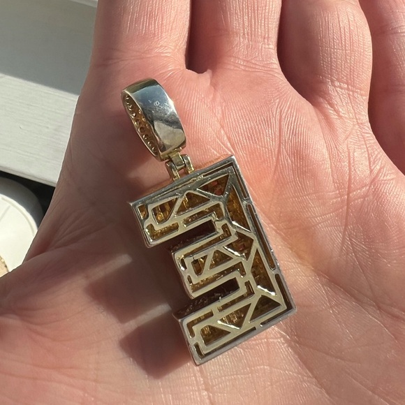 Blinged out E pendant cubic zirconia sterling silver 925 gold and silver - Picture 5 of 7